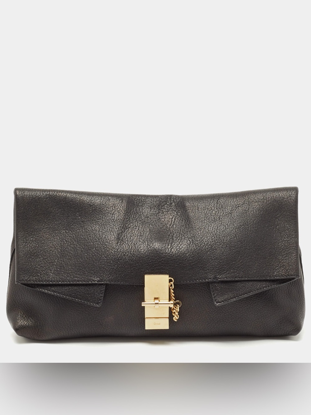 2014 CHLOE | Black Grained Leather Drew Fold Over Clutch